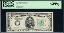 1934 D $5 New York Fr. 1960-B PCGS Gem 66 PPQ