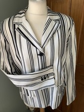 Larry Levine White & Black Stripe Blazer Linen Mix Jacket Size 16