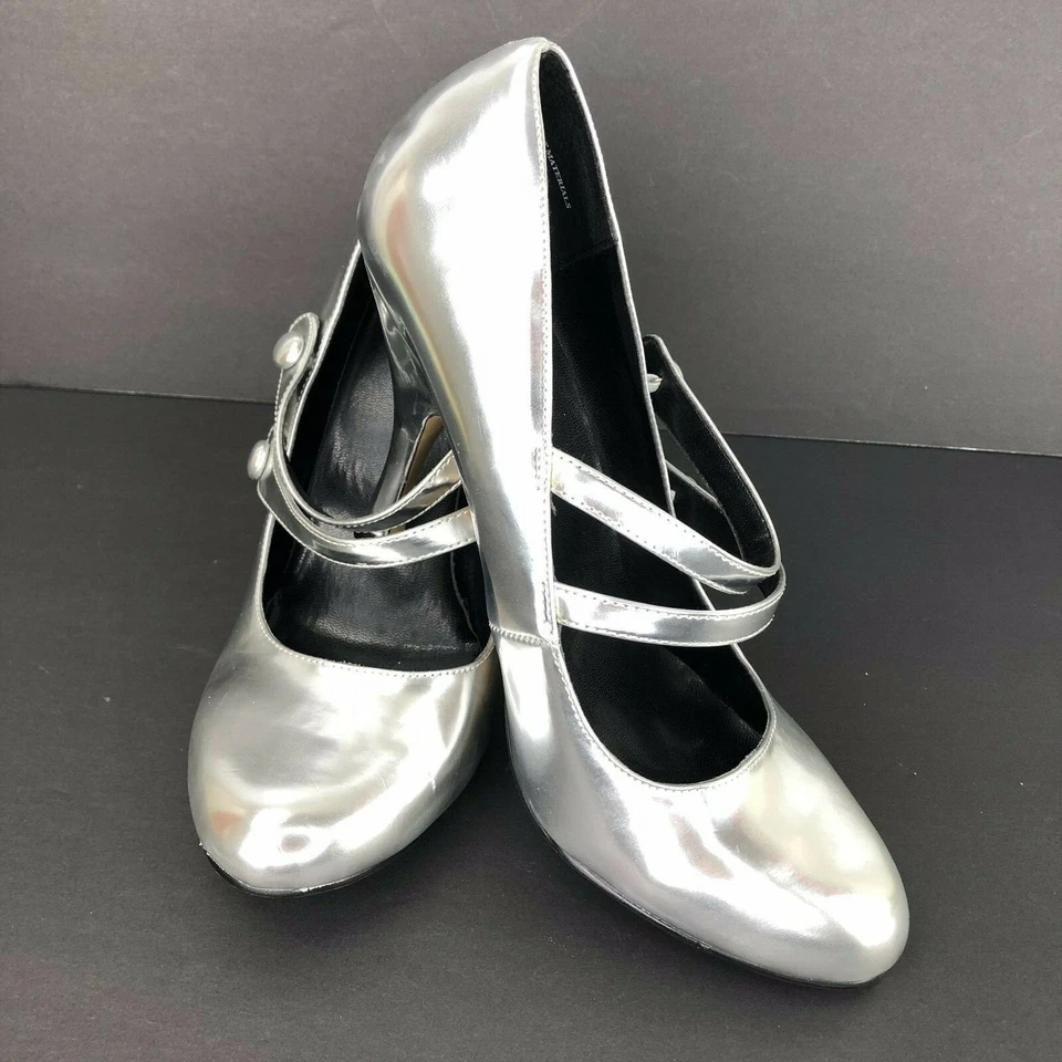 Miss Bisou Plata Espejo Dee 9 M Mary Jane Bombas Tacones Fiesta Boda Foto 2 de 4