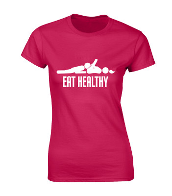 GESUND ESSEN DAMEN T-SHIRT LUSTIG WITZ UNHÖFLICH CARTOON DESIGN TOP COOLES GESCHENK