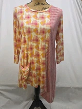 LOGO Lori Goldstein Tunic Top Medium Asymmetrical Hem Pocket Contrasting Color