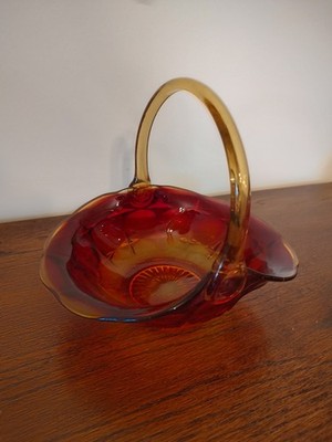 Indiana Tiara Glass Sunset Amberina Basket Bowl with Handle