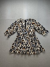 Boohoo Women Skater Dress 16 Leopard Print Ruffle V Neck Zipper A Line Mini