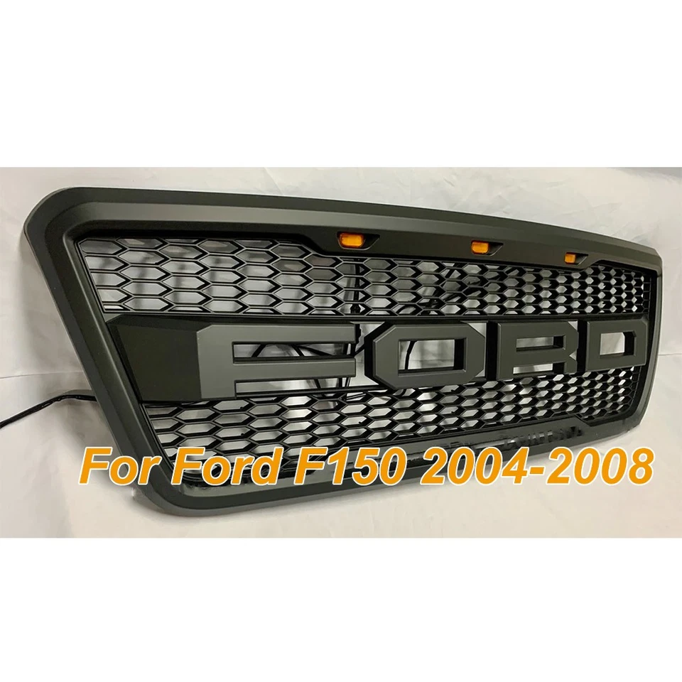 Para Ford F150 2004 2005 2006 2007 2008 Rejilla estilo Raptor con letras negro mate Foto 2 de 4
