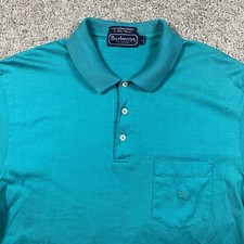 Vintage Burberrys of London Polo Shirt Men's L Teal Green Solid Made In USA