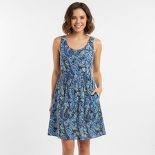 Lascana Paisley Fit and Flare Dress Womens 2 Blue Sleeveless Pockets Summer Boho