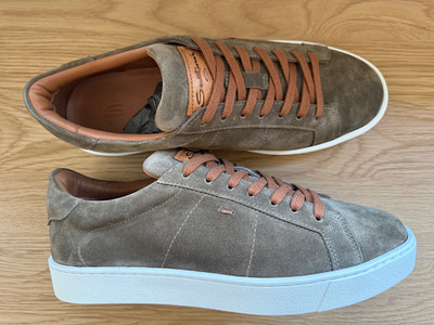 SANTONI Herren Sneaker Olivgrün Wildleder / Leder Schuhe / Made in Italy /...