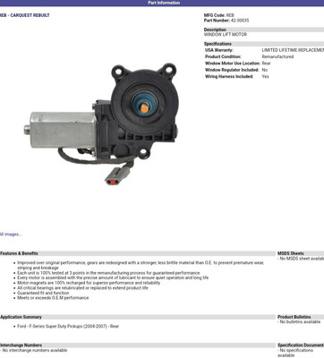 Power Window Motor CARQUEST 42-3032 Reman