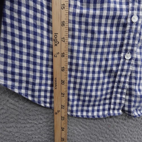 Talbots Gingham Check Roll Tab Linen Button Down Top P Small Blue White Womens - Picture 7 of 10
