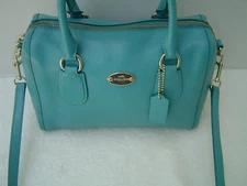 AUTHENTIC COACH TURQUOISE CROSS GRAIN LEATHER MINI BENNET SATCHEL #33329  VGC