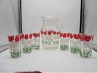 Vintage Anchor Hocking clear glass Pitcher w/ 6 tumblers in a Cornflower Pattern