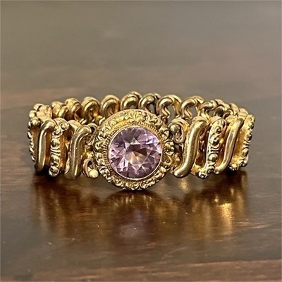 Gold Filled Expansion Expandable Sweetheart Bracelet with Lavender Faceted Glass