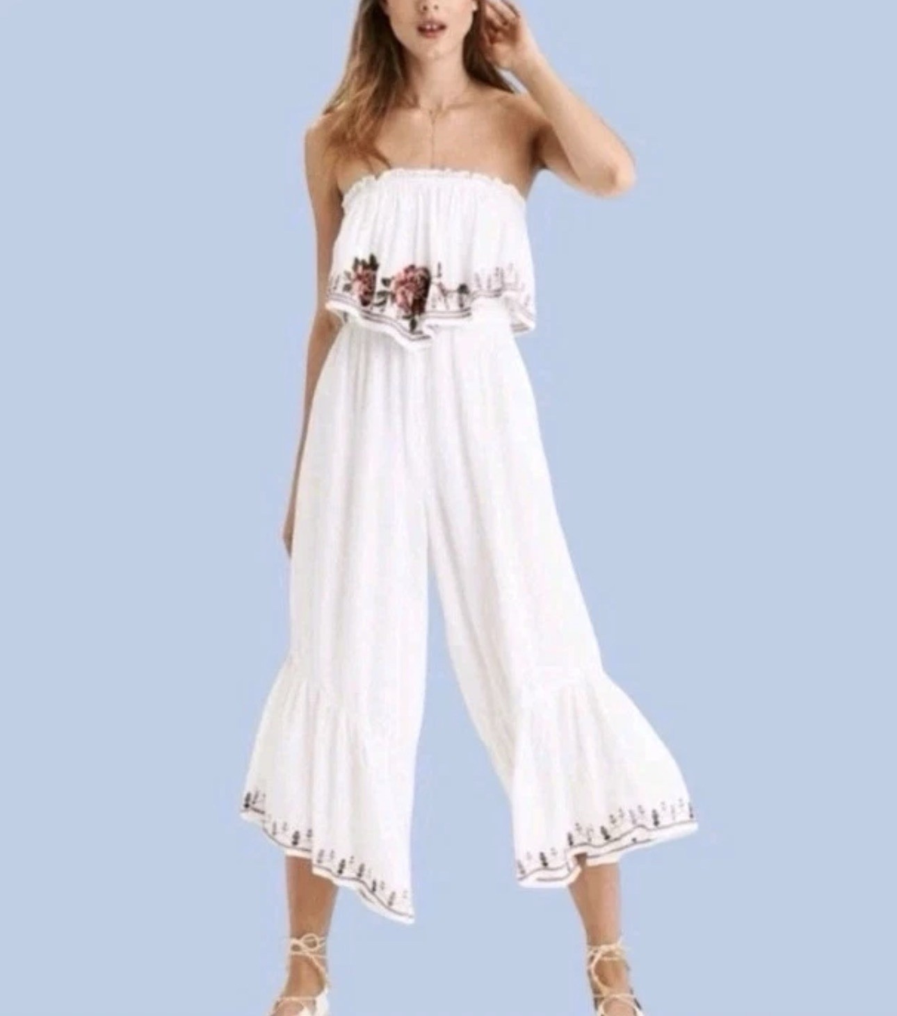 American Eagle Strapless Embroidered Jumpsuit Siz… - image 1