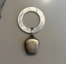 Vintage Baby Birth Rattle R & B Sterling Stainless Strap Mother of Pearl Design