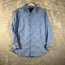 Robert Graham Shirt Mens Large Blue Paisley Floral Flip Cuff Button Up