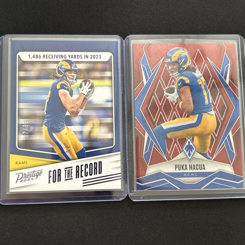 2025 Panini Phoenix Puka Nacua Red #151/199 & 2024 Prestige FTR #37/99 Lot