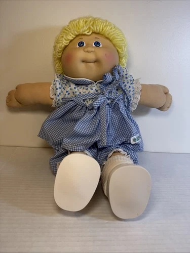 VTG Cabbage Patch Doll 1985 White Blue Dress Checker Print