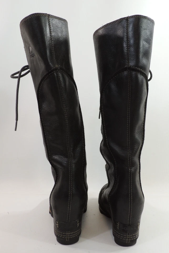 Sorel CATE THE GREAT Botas con Cordones de Cuña Gris Gamuza Cuero Negro Gótico Talla 8.5 Foto 4 de 4