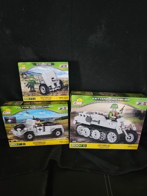 Cobi (3) Sets 2168,2396,2187 Kettenkrad HK 101,3,7cm Pak 36,VW KUBELWAGEN TYPE 8