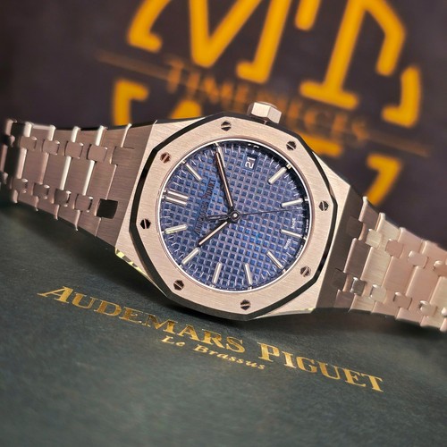 AUDEMARS PIGUET ROYAL OAK 37MM 15550ST  50TH BLUE DIAL STAINLESS  WARRANTY B&P