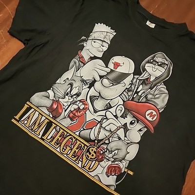 Vintage Y2K I Am Legend Phat Doc Popeye Bart Simpson Bugs Bunny Mario Shirt 3XL