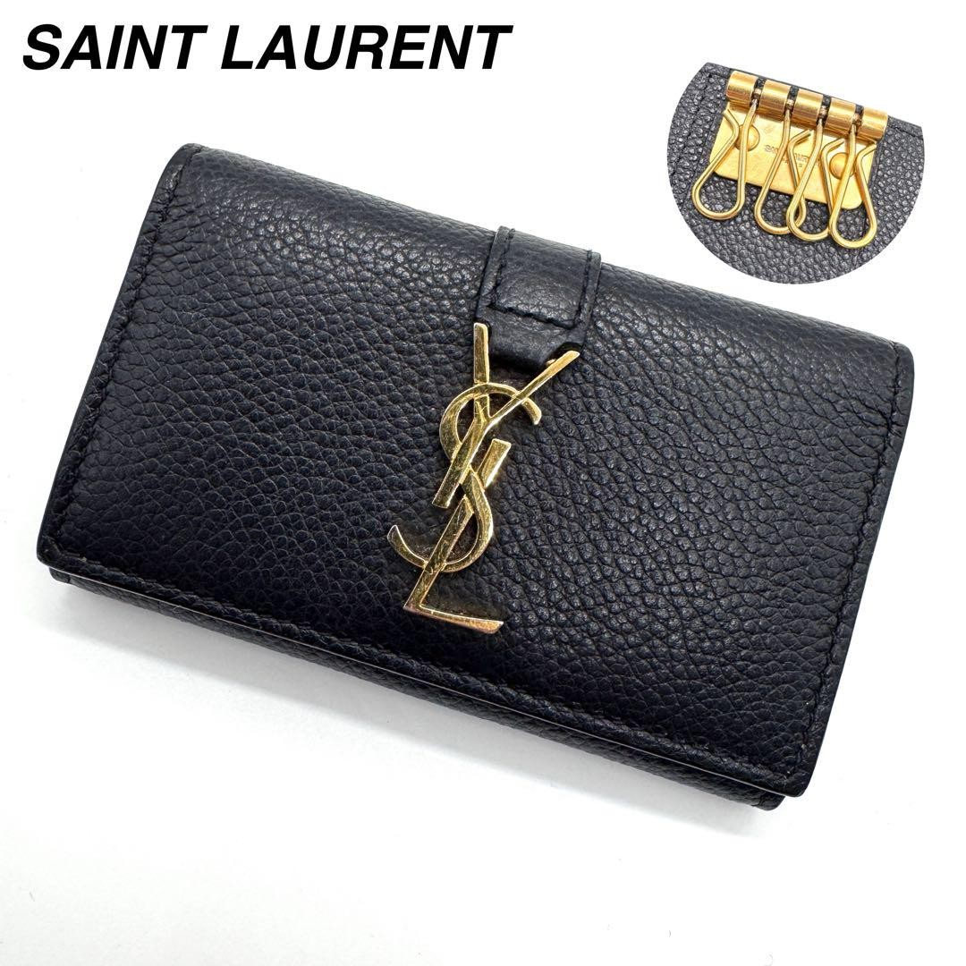 サンローラン　6連キーケース　YSLロゴ　カサンドラ　レザー　ブラック Saint Laurent Key Case Black Leather Unisex 6 Key Holder YSL