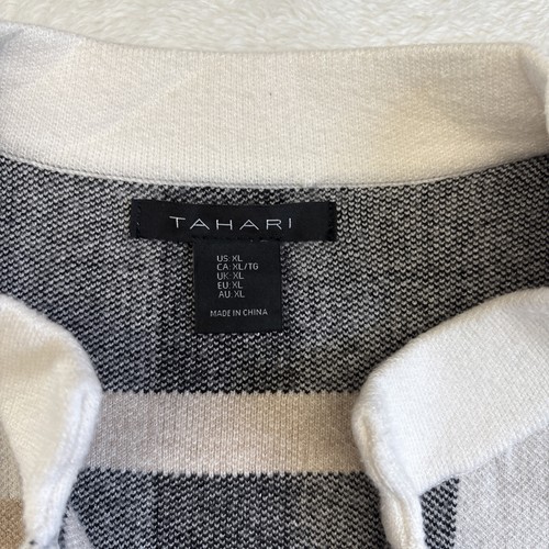 Tahari Open Knit Womens XL Gray White plaid Cardigan Jacket Soft Long Sleeve - Picture 2 of 8