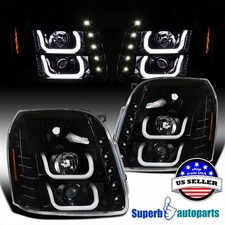 Fits 2007-2014 Gmc Yukon Denali Xl Led Halo Projector Headlights Shiny Black