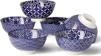 Blue & White Bowls Ceramic Dessert Bowls 10 Oz Porcelain Bowl Set Ice Cream