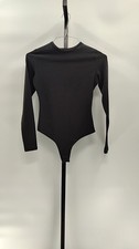 Quince Women Stretch Cotton Jersey Long Sleeve Bodysuit Black Top S