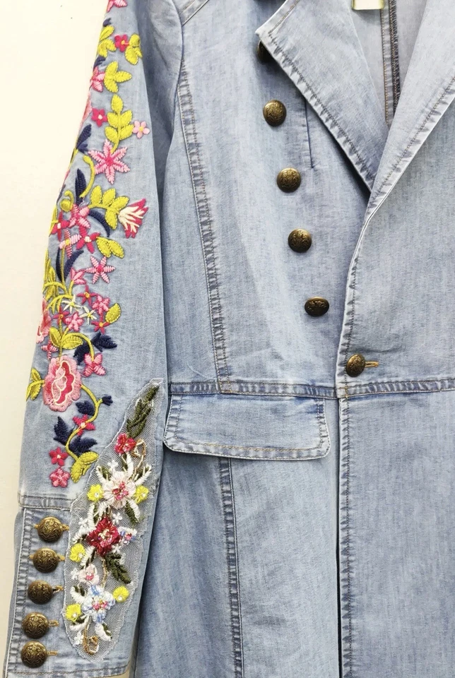 ABRIGO URBANO ARATTA CHAMBRAY DENIM DOBLE PECHO BORDADO XL Foto 4 de 4