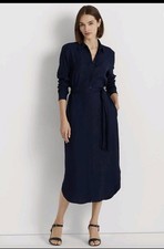 Lauren Ralph Lauren Women Navy Belted Logo Jacquard Shirtdress Size 6 NWT $195