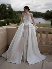 Detachable Train Beaded Lace Wedding Dress With Corset Mermaid Long Bridal Gown