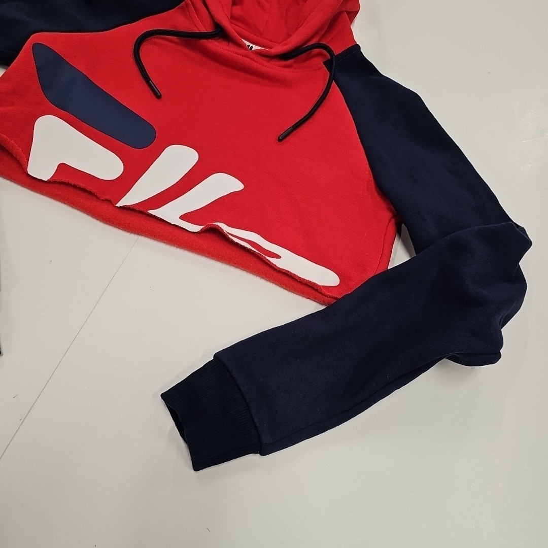 Felpa con cappuccio Fila Crop Cropped rossa blu donna piccola buone condizioni