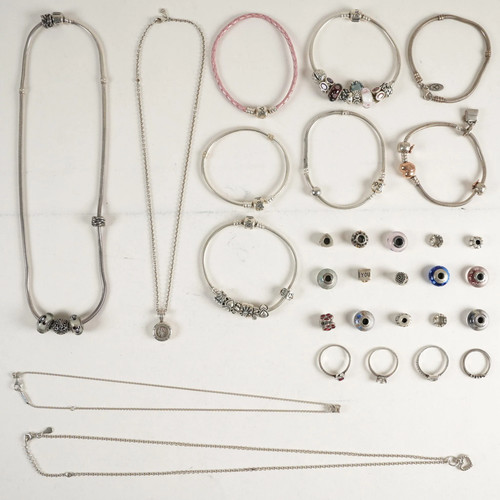 30x Sterling Silver Pandora Jewelry Lot Charms, Necklace, Rings & Bracelets
