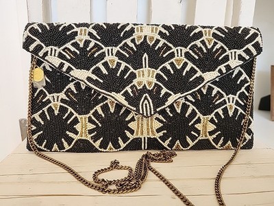 From St Xavier Beaded Crossbody Purse/clutch Gold Black Ivory Anthropologie