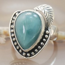 Blue Larimar Gemstone Silver Handmade Ring Jewelry Size 7.5 R7326