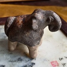 Rare Antique Sawankhalok Brown Clay Glazed Elephant Stand Figurine Collectible