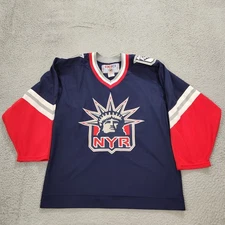 Vintage CCM New York Rangers Jersey Mens Medium Hockey Lady Liberty Air Knit 90s