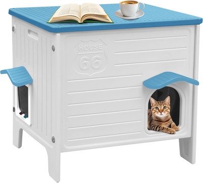 Cozy Waterproof Insulated Cat House with Escape Door for Outdoor Cats - Blue