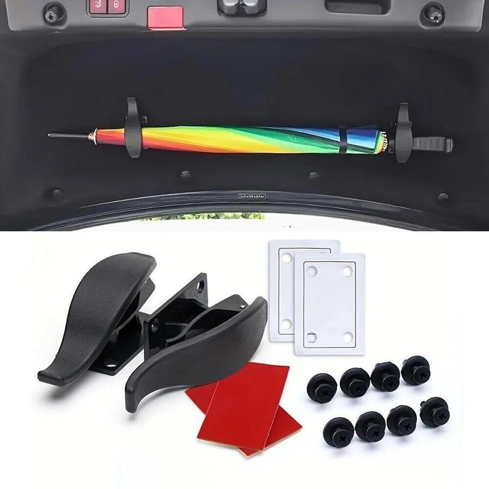 Portable 2PCS Car Umbrella Organizer Clip Trunk Back Car Purse Stand Holder Part Foto 3 de 4