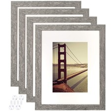 BAIJIALI 8x10 Picture Frame Rustic Grey Wood Pattern Set of 4 with Tempered G...