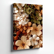 Wall Art Neutral Floral Print Beige White Brown Flower Bouquet Canvas Decor