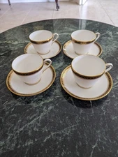 Lot of 4 Spode Majestic Bone China Tea Cup & Saucer Blue Chain/Gold Rim  R436