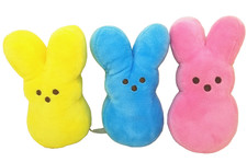 Set of 3 Easter Peeps Plush 6  Marshmallow Bunnies Pink Yellow Blue Just Born