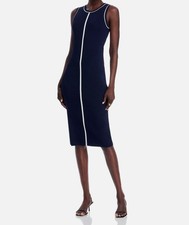 Elie Tahari Women's Blue Contrast Trim Round Neck The Adriana Dress Size M