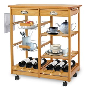 SUPER-DEAL-Multi-Purpose-Wood-Rolling-Kitchen-Island-Trolley-w-Drawer-Shelves