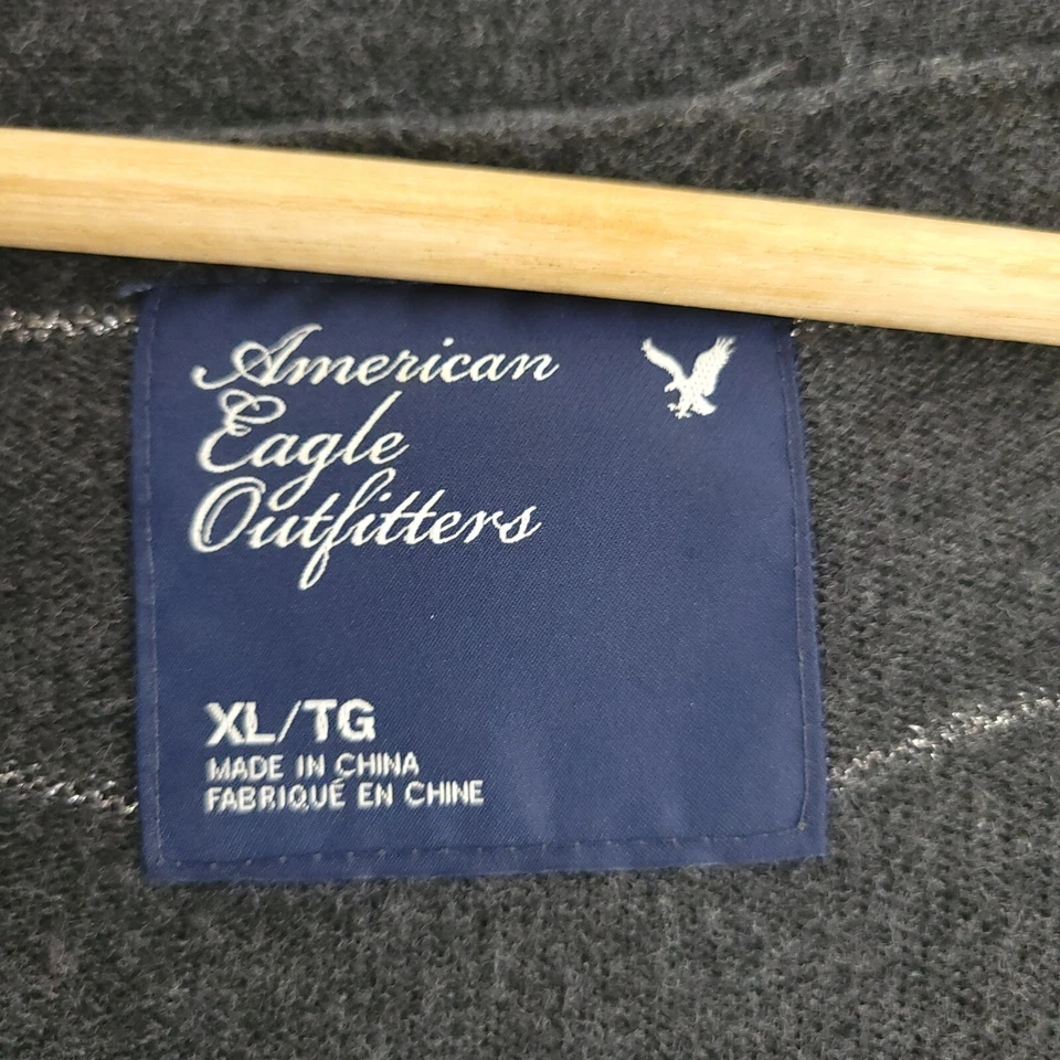 Suéter American Eagle Mujer XL Gris Plateado Rayas Cárdigan Abotonado Cuello en V  Foto 3 de 4
