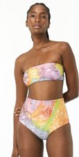 Mara Hoffman Sz Small Pink Multi Bandeau  Lydia High-Waisted Swim Bottom Set