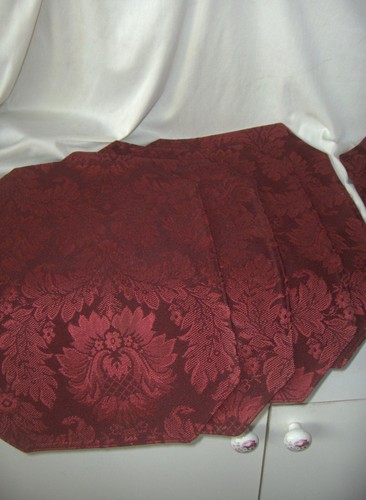 Vintage 8 Pc Table Place Mats Burgundy Wine Brocade Floral 12/17 Washable  NICE - Picture 1 of 13